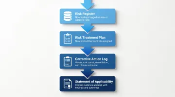 Four-step ISO 27001 ISMS pen test findings linkage documentation flow diagram