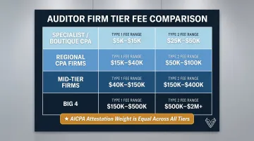 SOC 2 auditor firm tier pricing comparison from boutique to Big 4