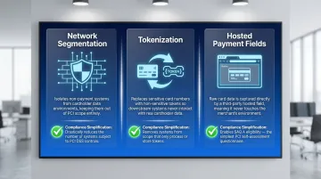 Three PCI DSS scope reduction strategies comparing segmentation tokenization and hosted payment fields
