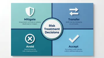Four cybersecurity risk treatment options mitigate transfer avoid accept infographic