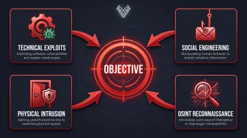 Red team multi-vector attack approach showing four combined adversarial tactics