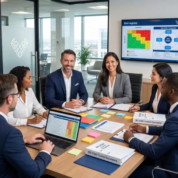 Consultants reviewing ISO 27001 controls