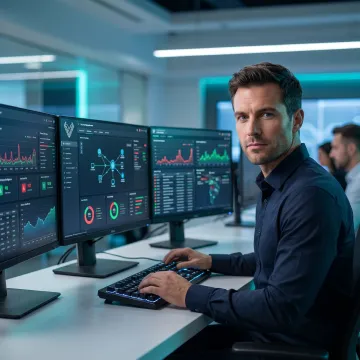 Cybersecurity analyst monitoring threats for a business