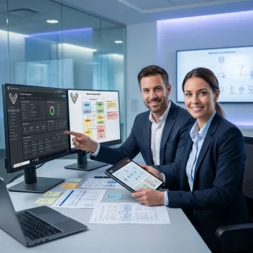 Consultant reviewing firewall assessment findings