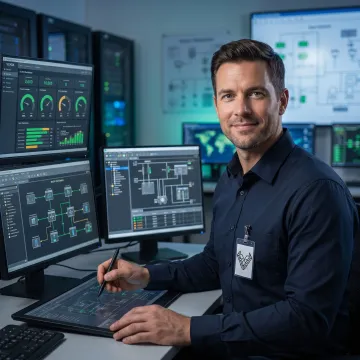 Engineer reviewing industrial control system security