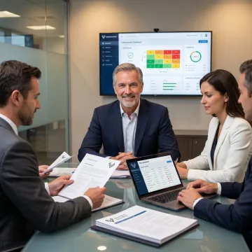 Security consultant reviewing governance and risk plans