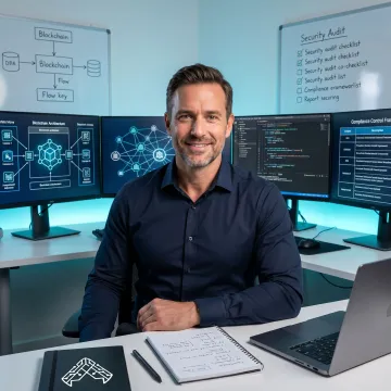 Security expert auditing blockchain application architecture