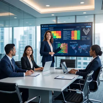 Security consultant reviewing governance and risk plans