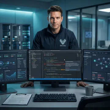 Security expert reviewing AI smart contract code