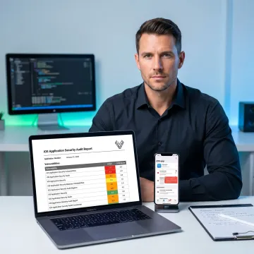 Consultant analyzing iOS app security findings