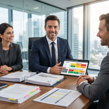 Cybersecurity advisor reviewing governance and risk plans