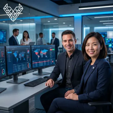 Cybersecurity consultants reviewing enterprise risk data