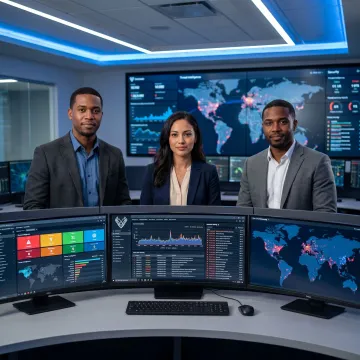 Cybersecurity analysts monitoring threats for a business