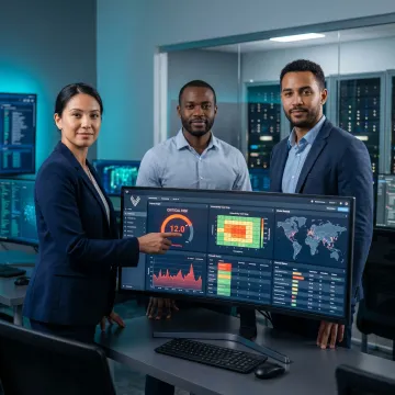 Cybersecurity analysts reviewing risk assessment data