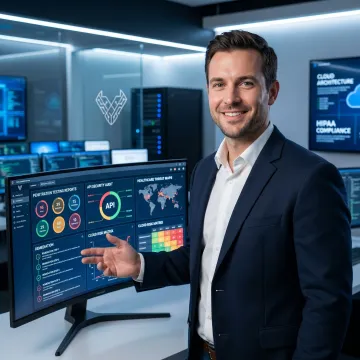 Security consultant reviewing healthcare penetration testing findings
