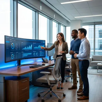 Security consultants reviewing enterprise risk dashboards