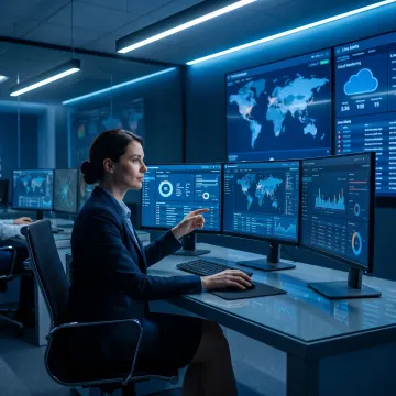 Cybersecurity analyst monitoring threats for a business
