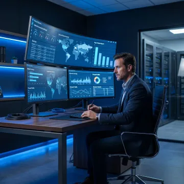 Cybersecurity consultant reviewing network security data