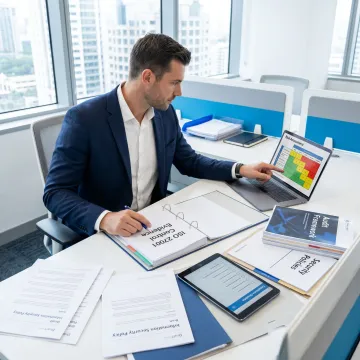 Consultant reviewing ISO 27001 documentation