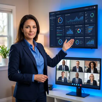 Cybersecurity consultant leading a virtual security strategy meeting