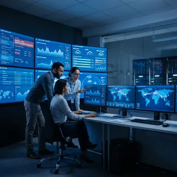 Security analysts monitoring financial cybersecurity systems