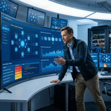 Auditor analyzing blockchain security architecture