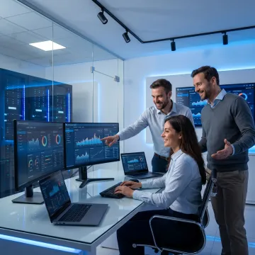 Cybersecurity team reviewing security dashboards