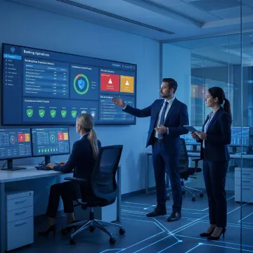 Cybersecurity team protecting banking data systems