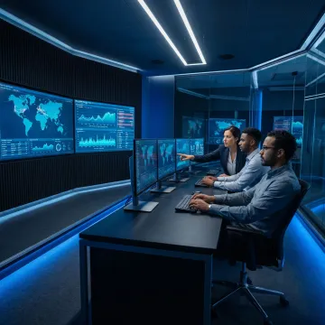 Cybersecurity team monitoring business systems