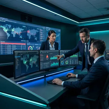 Cybersecurity team monitoring managed IT security systems