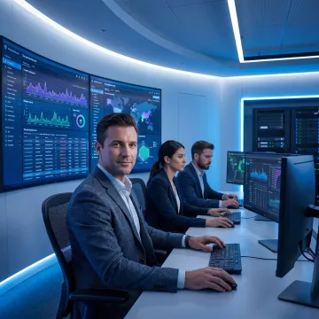 Cybersecurity team monitoring business systems
