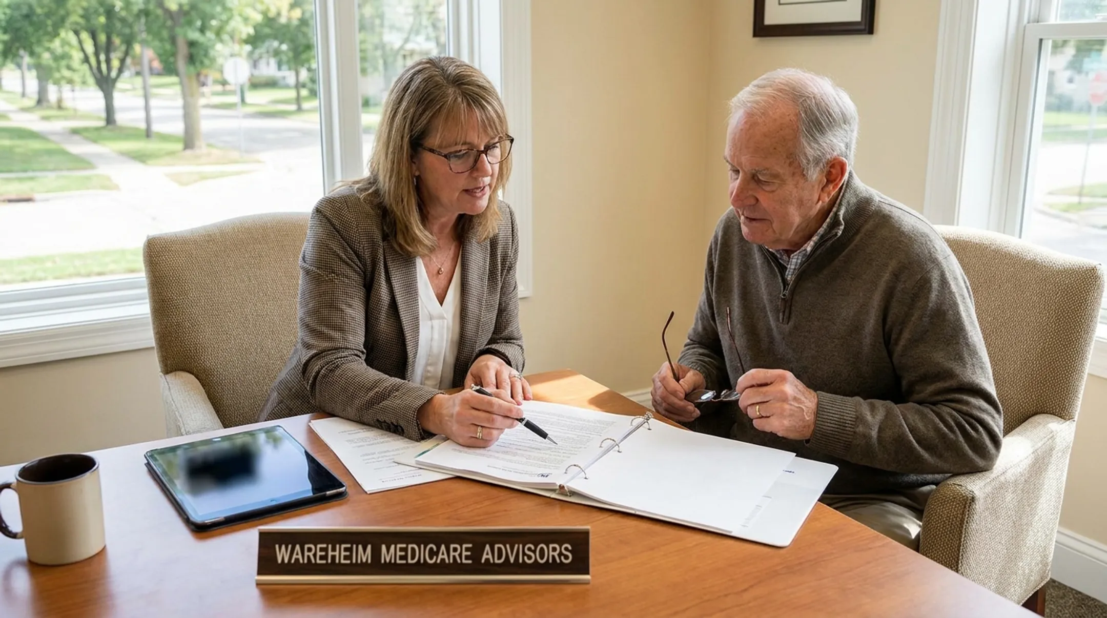 Medicare advisor reviewing prescription coverage options with client