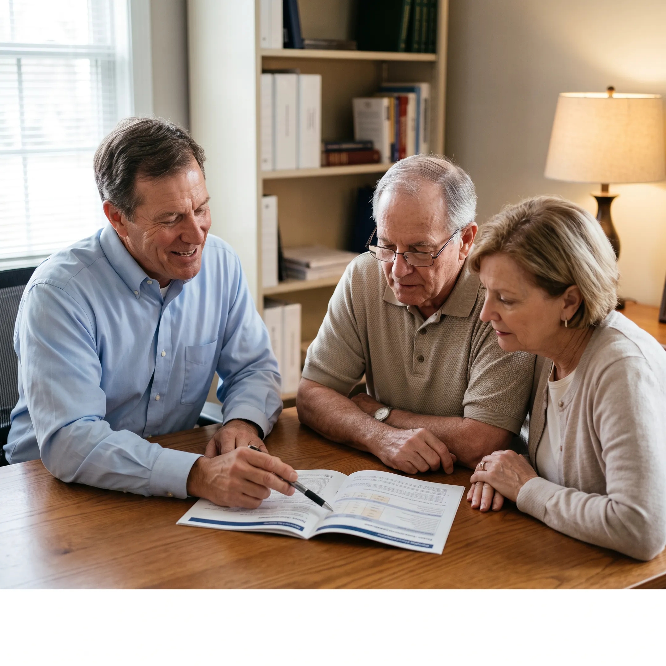 Medicare advisor discussing supplement plan options with an older couple