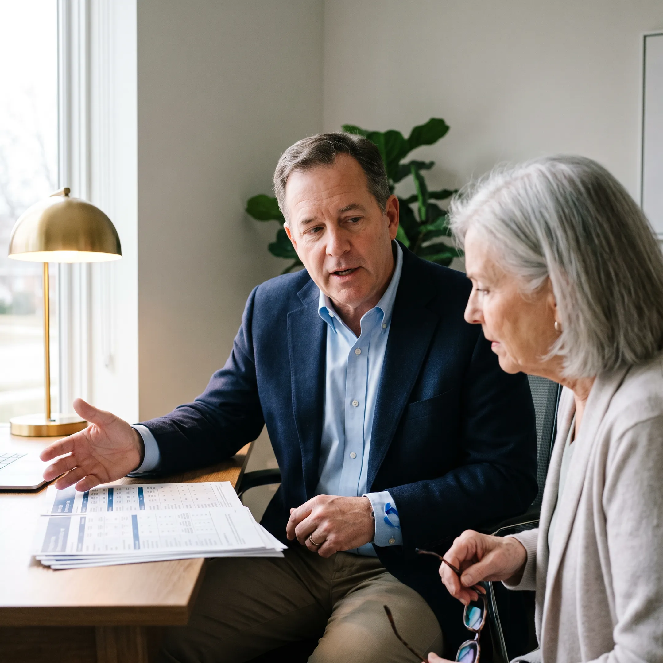 Advisor explaining Medicare plan choices to a beneficiary
