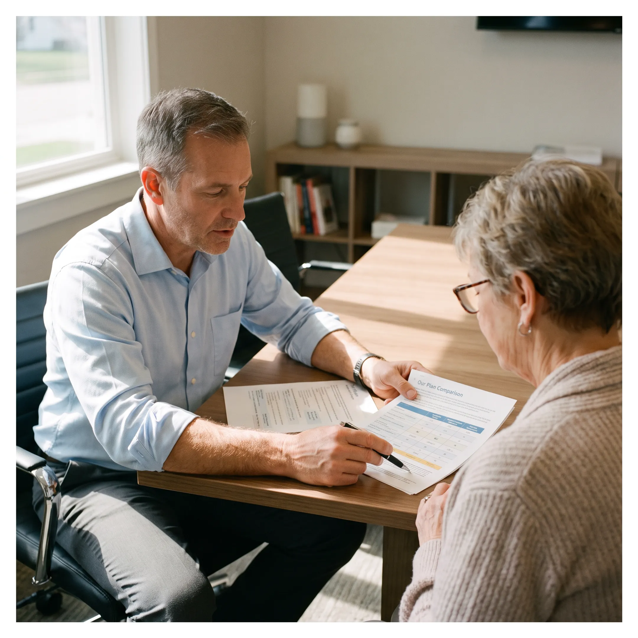 Advisor explaining Medicare coverage options to a beneficiary