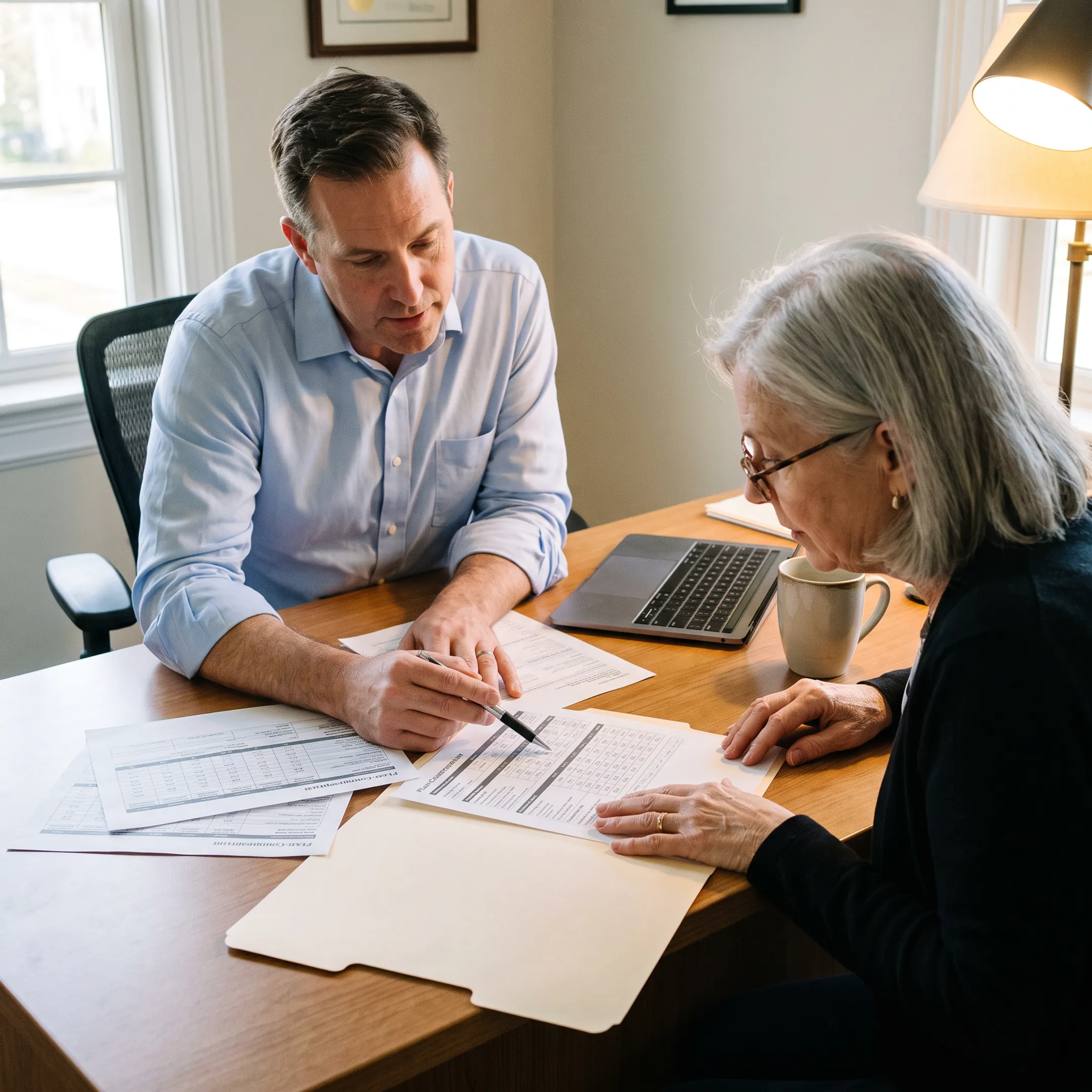 Medicare advisor reviewing plan options with a beneficiary