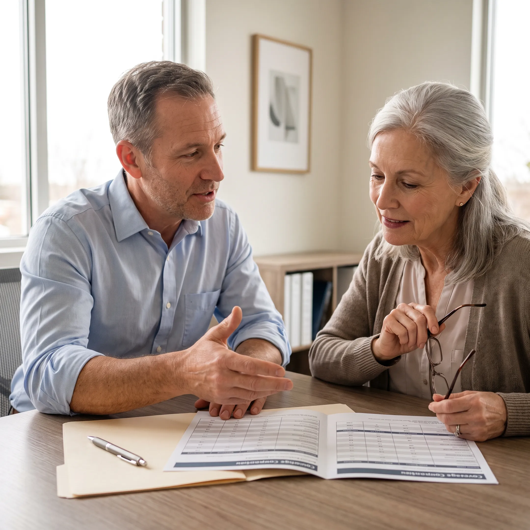 Advisor explaining Medicare coverage choices to a senior