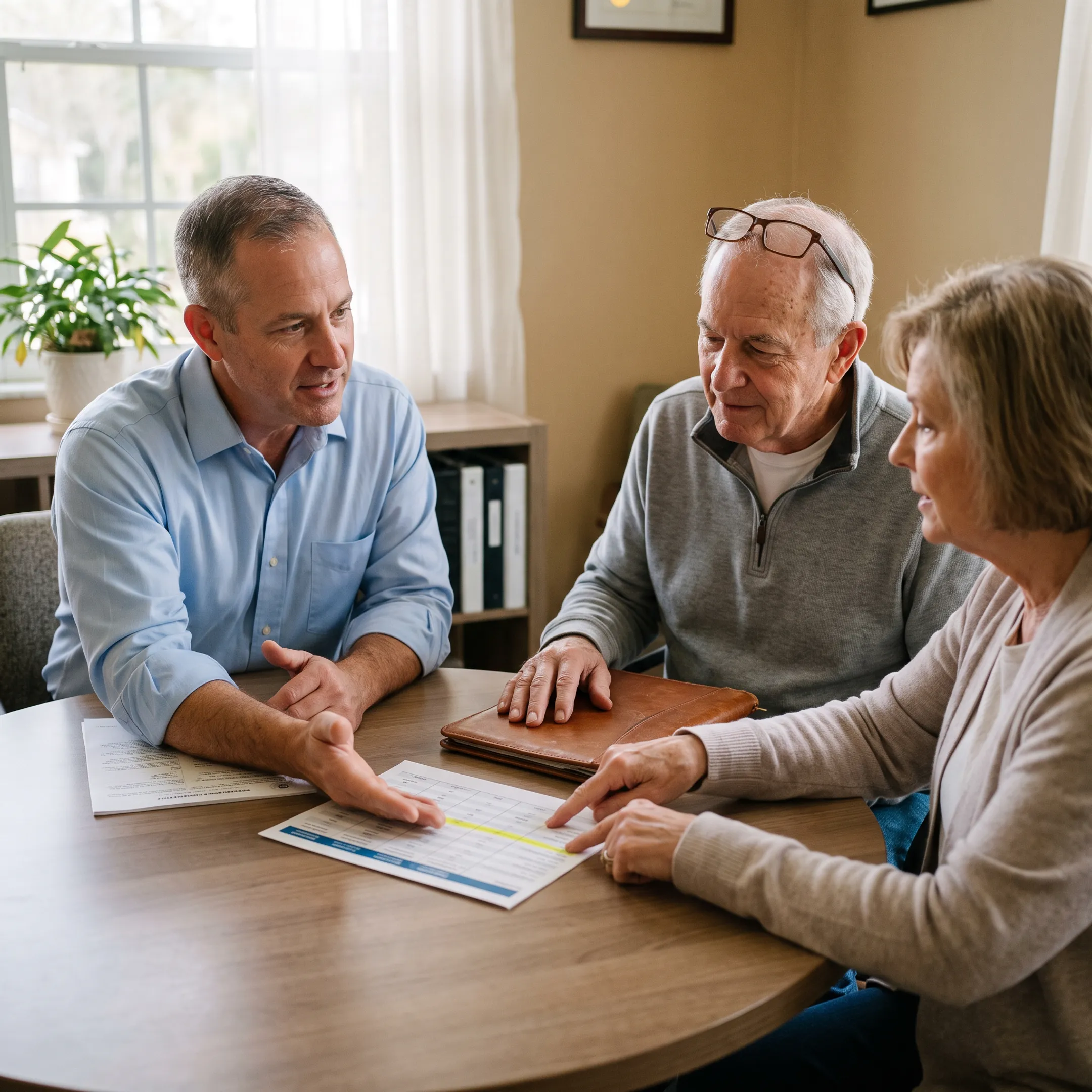 Advisor explaining Medicare plan options to a couple