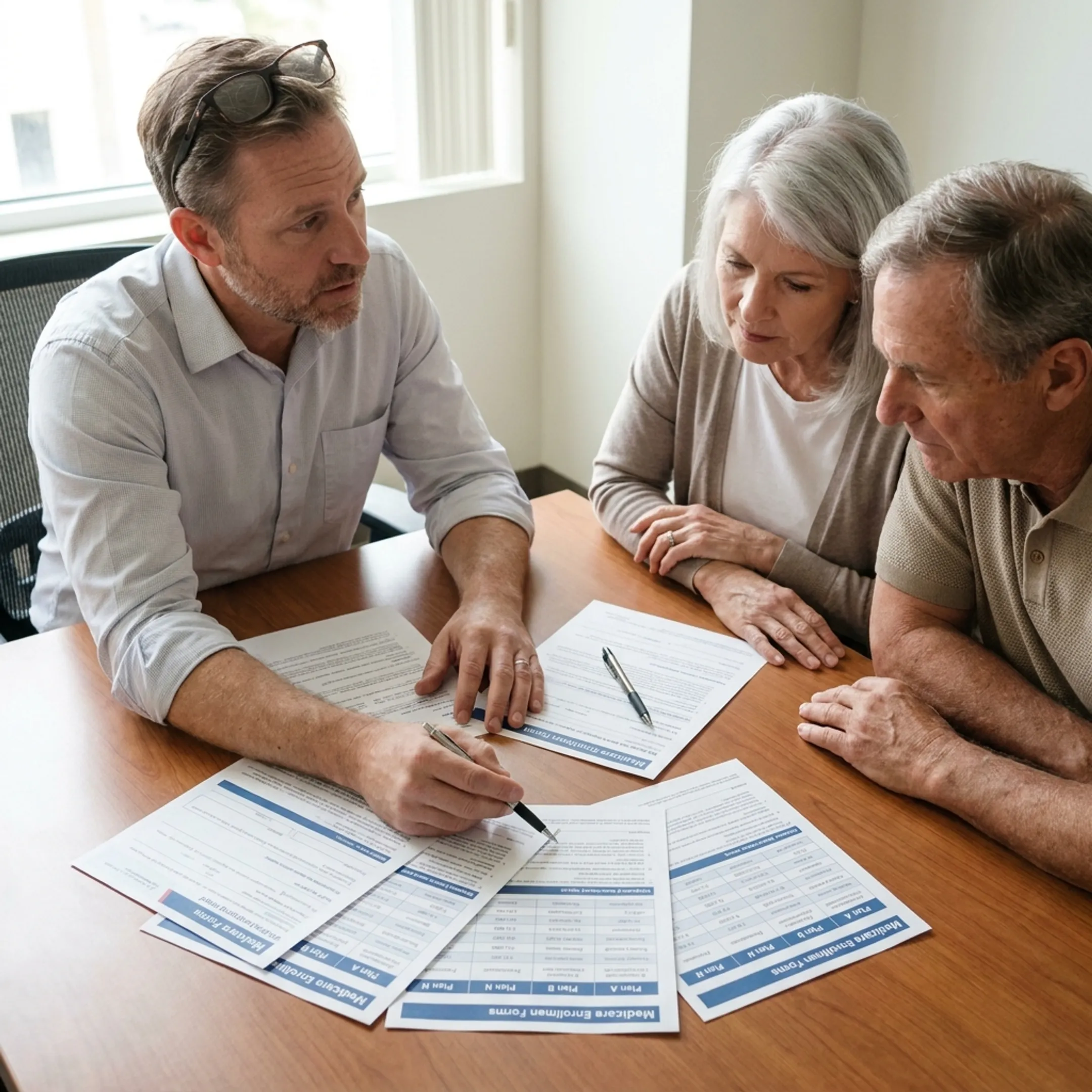 Adults reviewing Medicare enrollment options