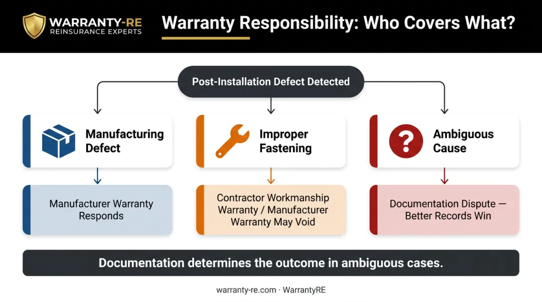 Three roofing defect root cause scenarios and corresponding warranty claim outcomes