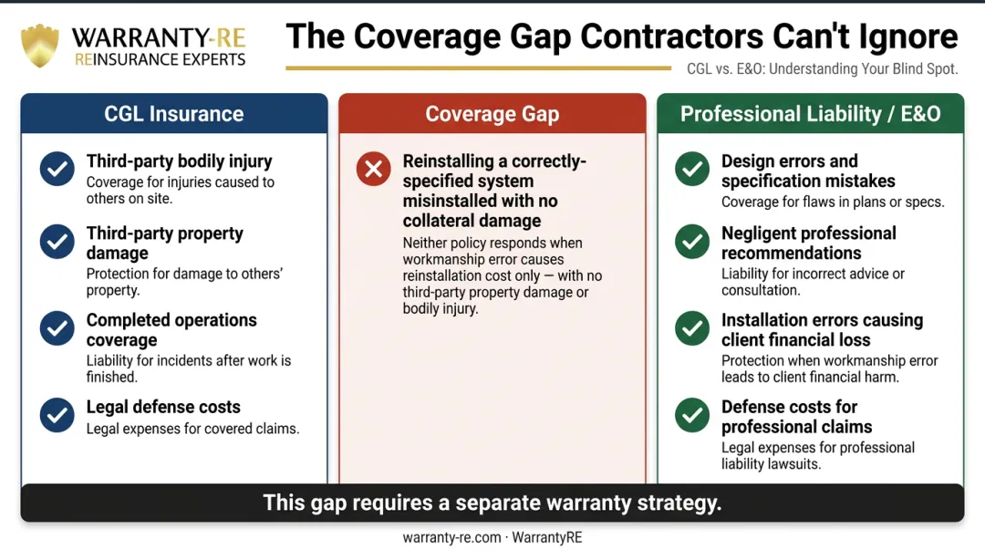 CGL versus professional liability insurance coverage gap comparison for contractors