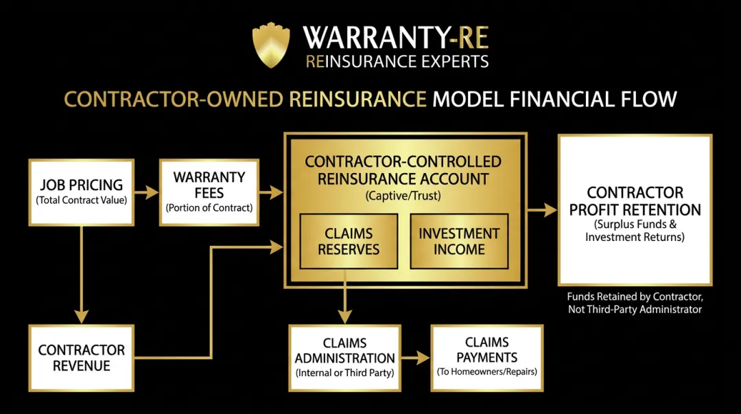 Contractor-owned reinsurance structure showing reserve fund flow and underwriting profit retention
