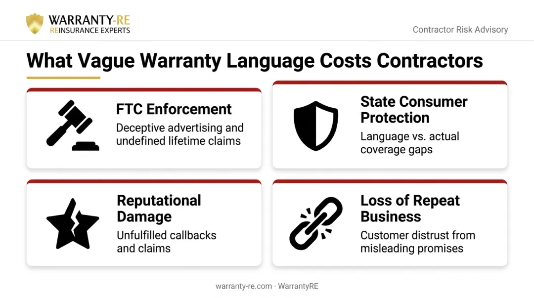 Four contractor warranty legal and regulatory risk areas overview infographic