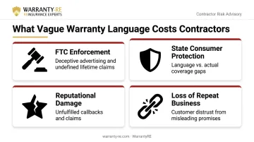 Four contractor warranty legal and regulatory risk areas overview infographic