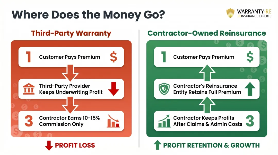 Traditional warranty commission model versus contractor-owned reinsurance profit comparison