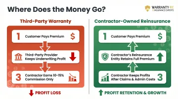 Traditional warranty commission model versus contractor-owned reinsurance profit comparison