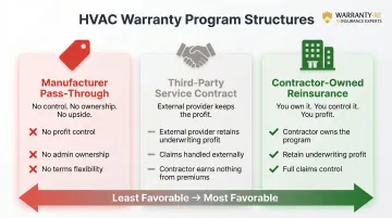 Three HVAC warranty program structures comparison manufacturer third-party reinsurance