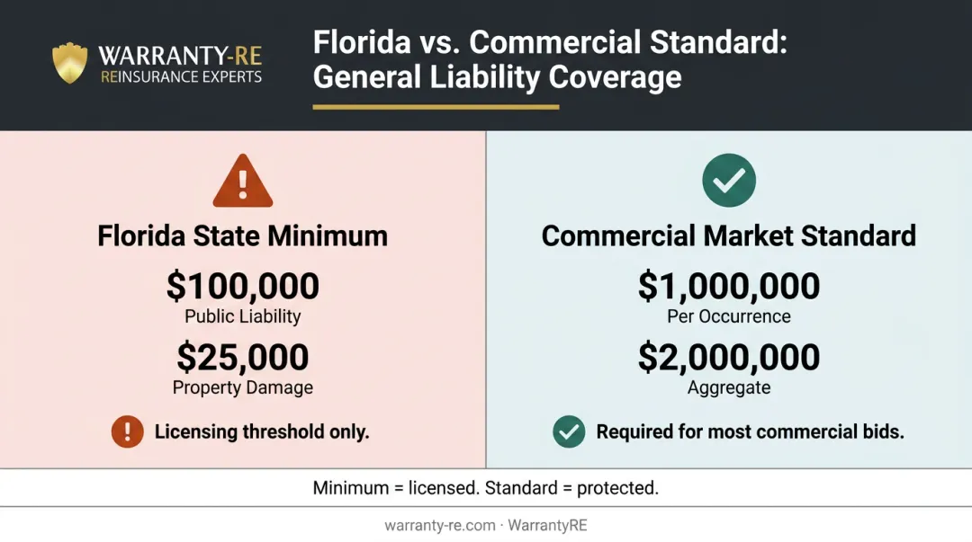 Florida state minimum GL limits versus commercial market standard comparison infographic