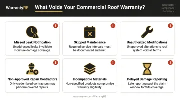 Six common conditions that void a commercial roofing warranty infographic