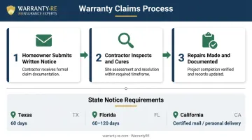 New construction warranty claims process three-step flow with state notice requirements